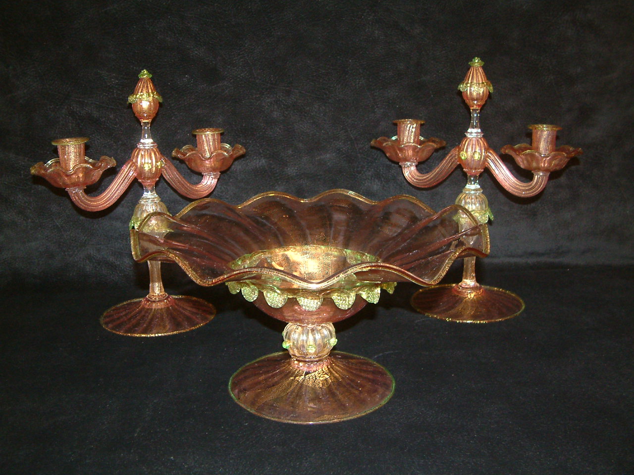 Venetian Glass Salviati 3 pc Centerpiece Candlestick Set - Image 3