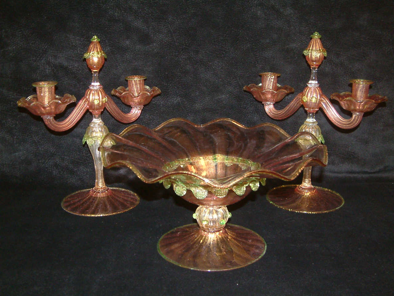 Venetian Glass Salviati 3 pc Centerpiece Candlestick Set