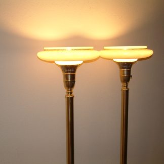 Matched Pair Glass Tube Torchiere Lamps