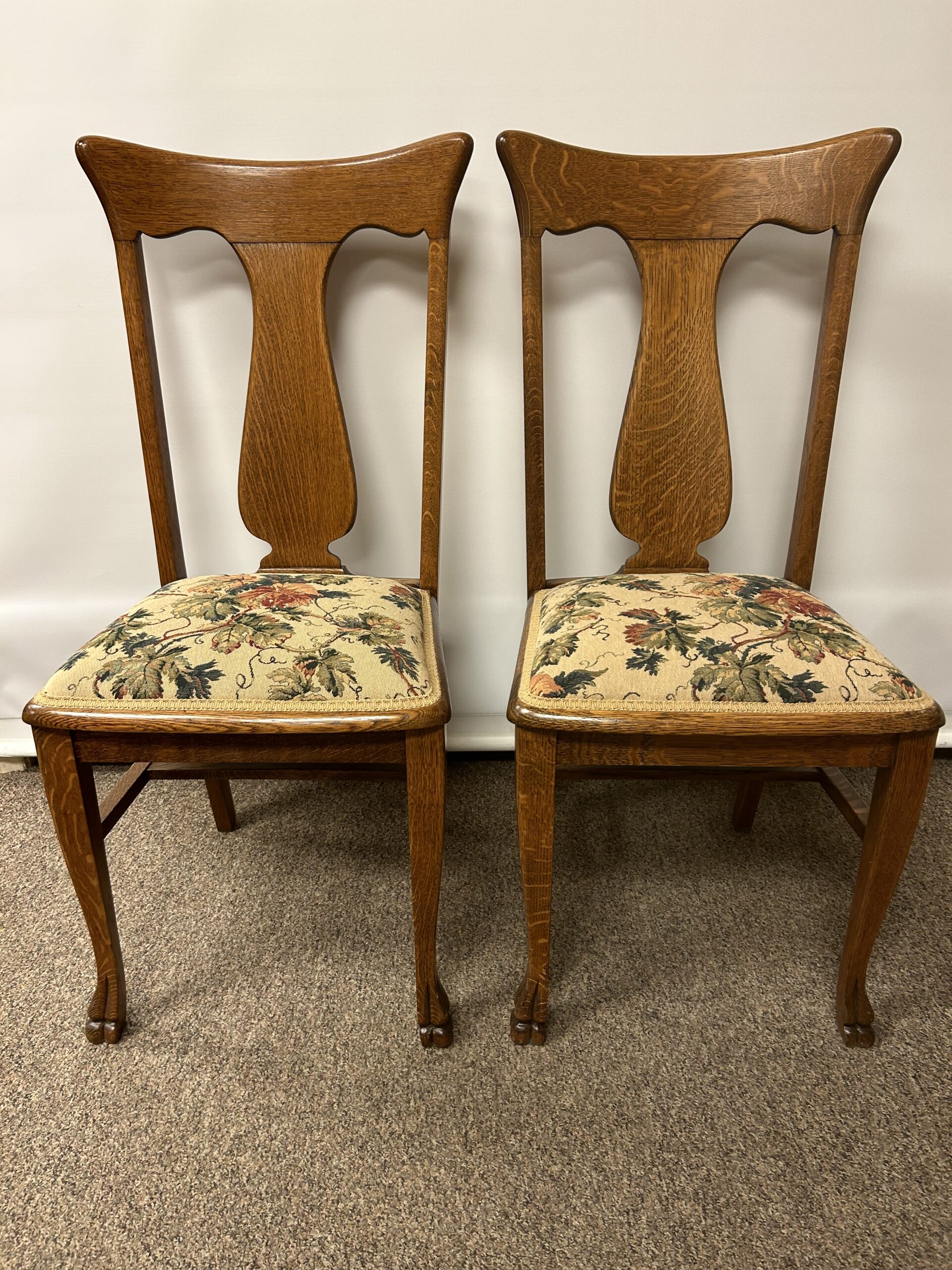 Oak T Back Dining Chairs PAIR