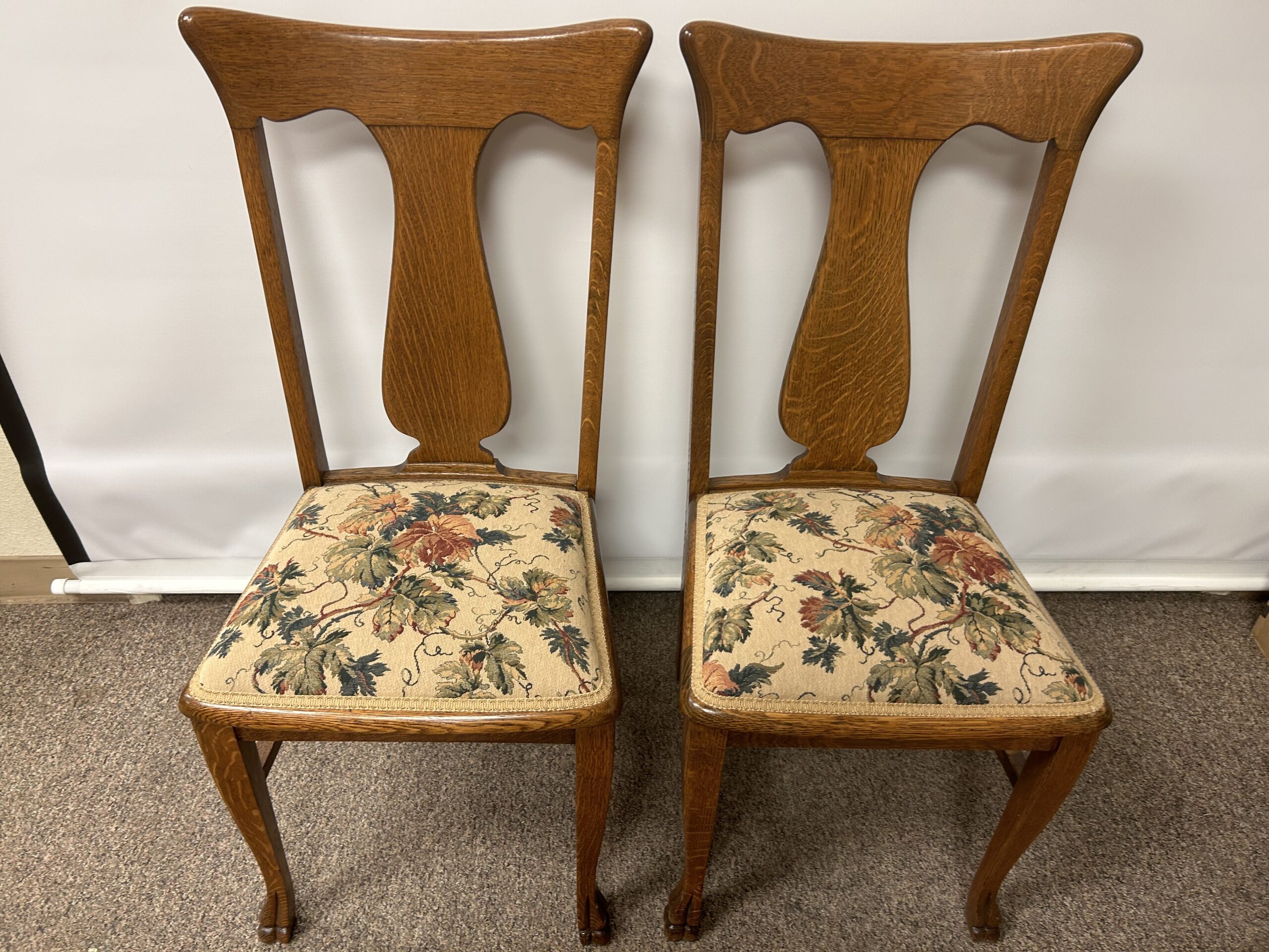 Oak T Back Dining Chairs PAIR - Image 2