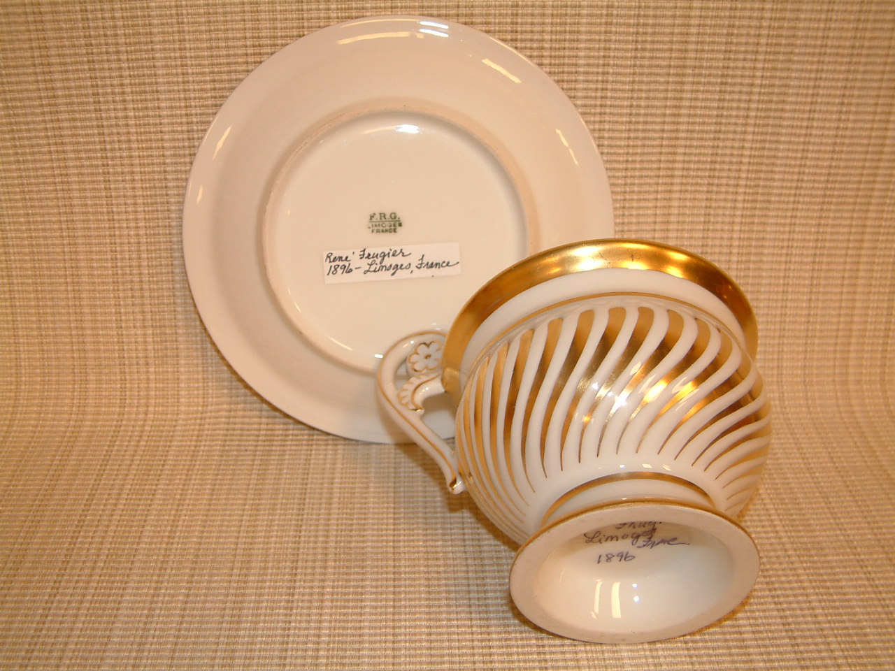 Rene' Grugier Limoges France PAIR Cabinet Cups/Saucers - Image 7