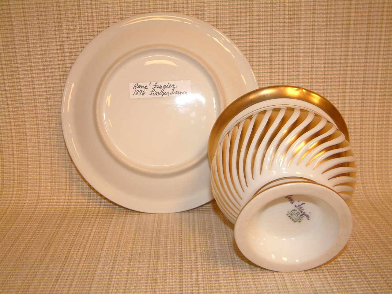 Rene' Grugier Limoges France PAIR Cabinet Cups/Saucers - Image 12