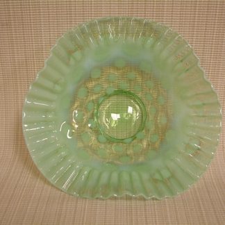 Northwood Green Opalescent Coin Spot Tri Fold Bowl