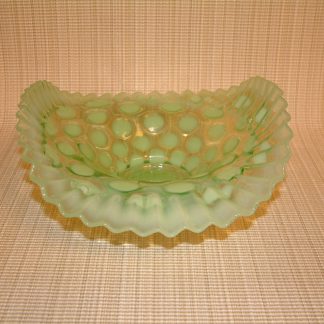 Northwood Green Opalescent Coin Spot Ruffled Edge Bowl