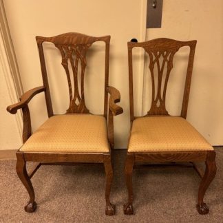 Quartersawn Oak Chippendale Clawfoot Dining Chairs,    Rare Set of 10