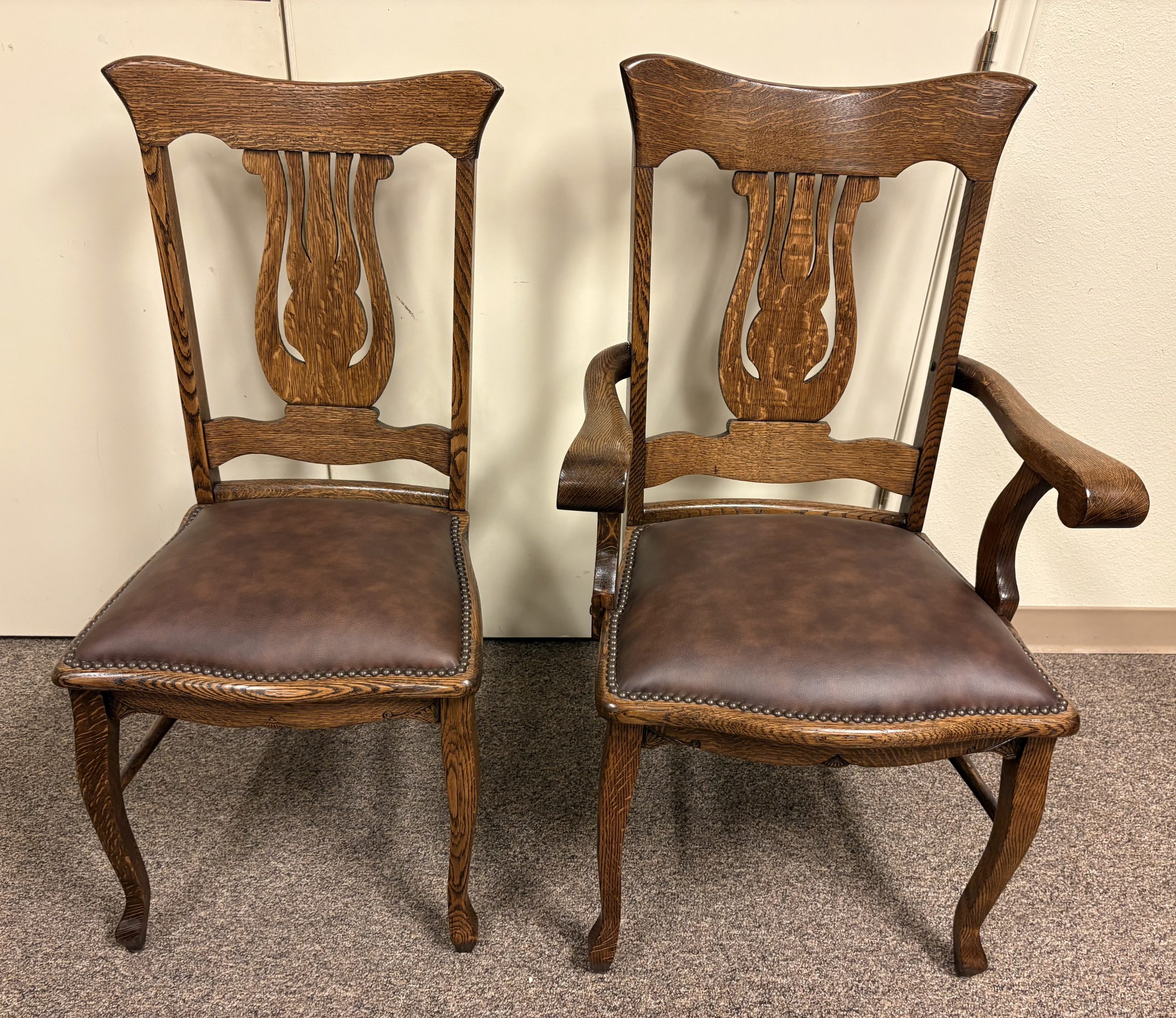 Quartersawn Oak Heavy Dining Chairs. Set of 10