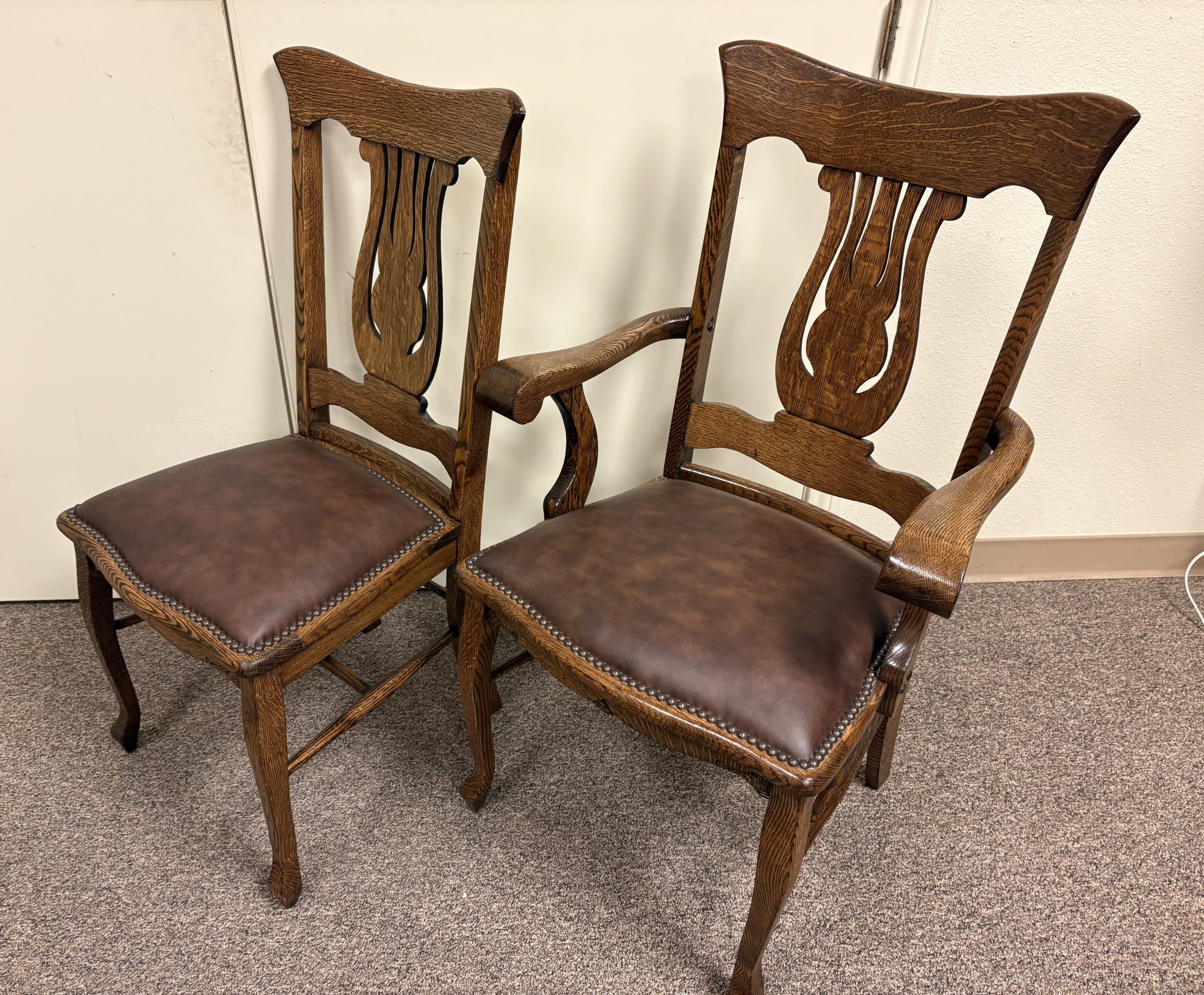 Quartersawn Oak Heavy Dining Chairs. Set of 10 - Image 2