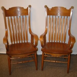 Massive Oak/Elm Lodge Arm Chairs Pair