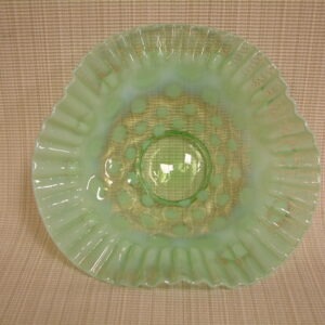 Northwood Green Opalescent Coin Spot Tri Fold Bowl