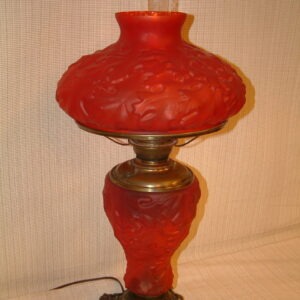 Red Satin Glass Oak Leaf Lamp