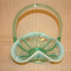 Fenton Aqua Opalescent Ribbed Basket