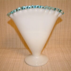 Fenton Aqua Crest Ruffled Fan Vase