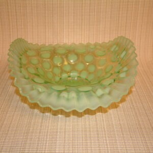 Northwood Green Opalescent Coin Spot Ruffled Edge Bowl