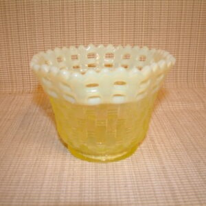 Fenton Open Lace Basketweave Vaseline Glass Bowl