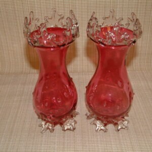 Cranberry and Crystal Thorn Vases PAIR