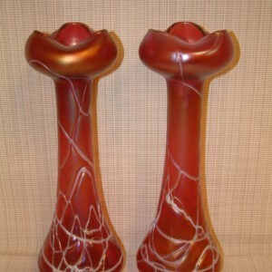 Rare Tall Bohemian  Glass Cranberry Vases
