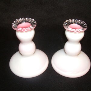 Fenton Peach Crest Candlesticks PAIR