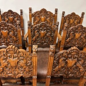 Quartersawn Oak Heavy Carved  R J Horner Dining Chairs