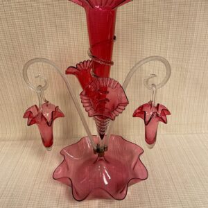 Cranberry Epergne with Hanging Baskets  SALE $1699