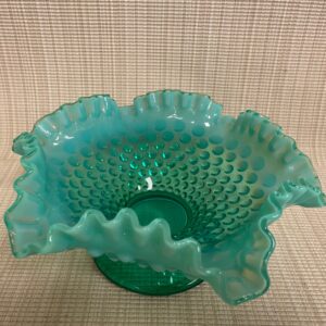 Fenton Emerald Green Opalescent Hobnail Footed Bowl   SOLD