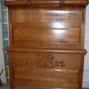 Massive Oak Carved Hooded Tall Bed   SALE PRICED
