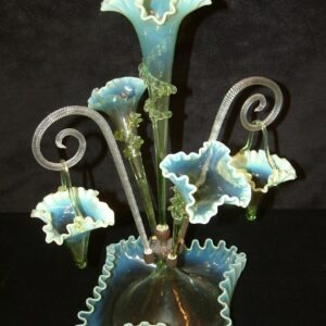 Victorian Vaseline Green Opalescent Epergne with Baskets