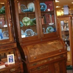 Tall Crested Walnut Cylinder Roll Desk